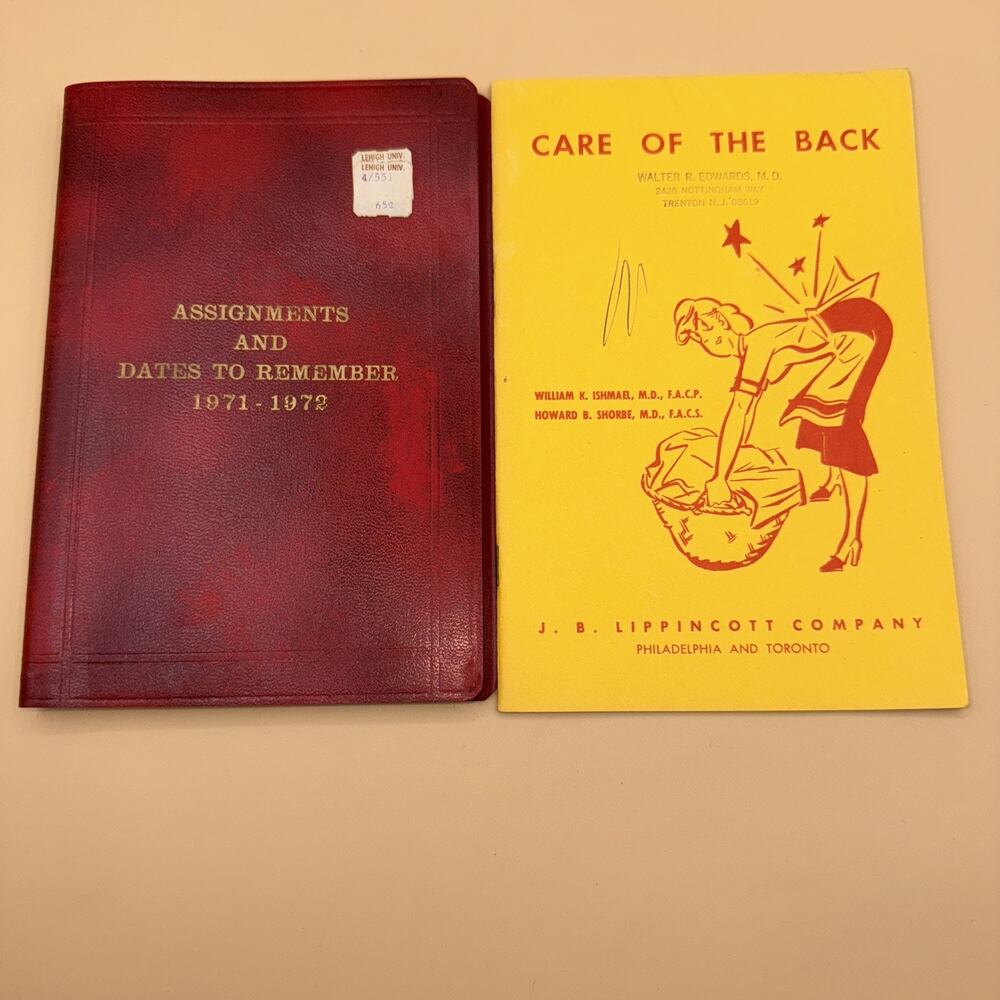 Vintage 1971-1972 Assignments and Dates to Remember Book & Care of the Back Book